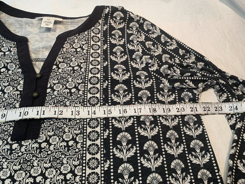 Black & White OX Plus Floral Filligree Print Boho Tunic Shirt Top - Picture 3 of 8