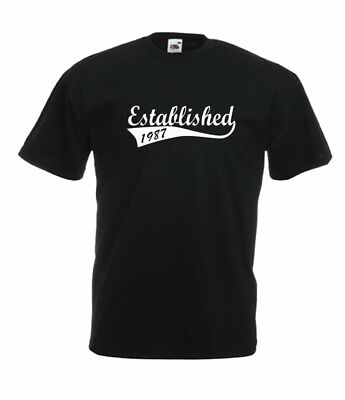 ESTABLISHED 1987 Birthday Geschenk Herren T-SHIRTS Oberteil Navy Blau Größe Small S