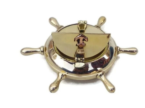 Brass Antique Nautical Wheel Design Ashtray for Couple (Gold 5-inch) Cigar Astra - Picture 3 of 3