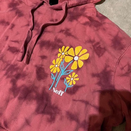 Y2K NEFF flower hoodie Burgundy with tie dye effect Size large skater - Bild 3 von 4