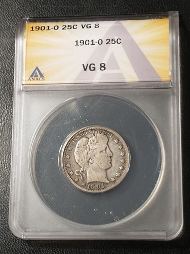 1901-O Better Date Silver Barber Quarter ANACS VG 8, Strong for the Grade