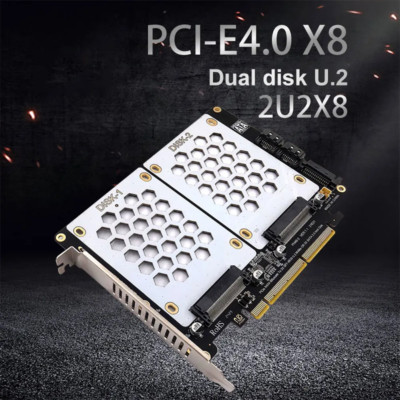 Dual U.2 to PCIe 4.0 X8 Adapter PCIE Split Card PCIE to 2x 2.5'' SATA SSD Adapter