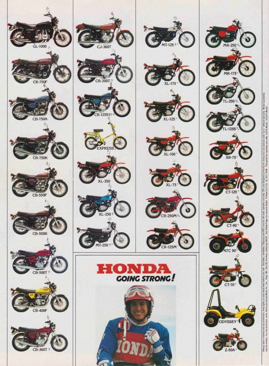 1976/77 HONDA MOTORCYCLE LINEUP SALES AD/ BROCHURE VINTAGE