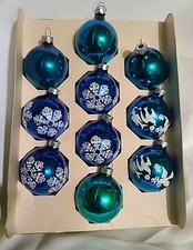 Lot of 12 Vintage Glass Ornaments stencil snow flakes doves made in USA