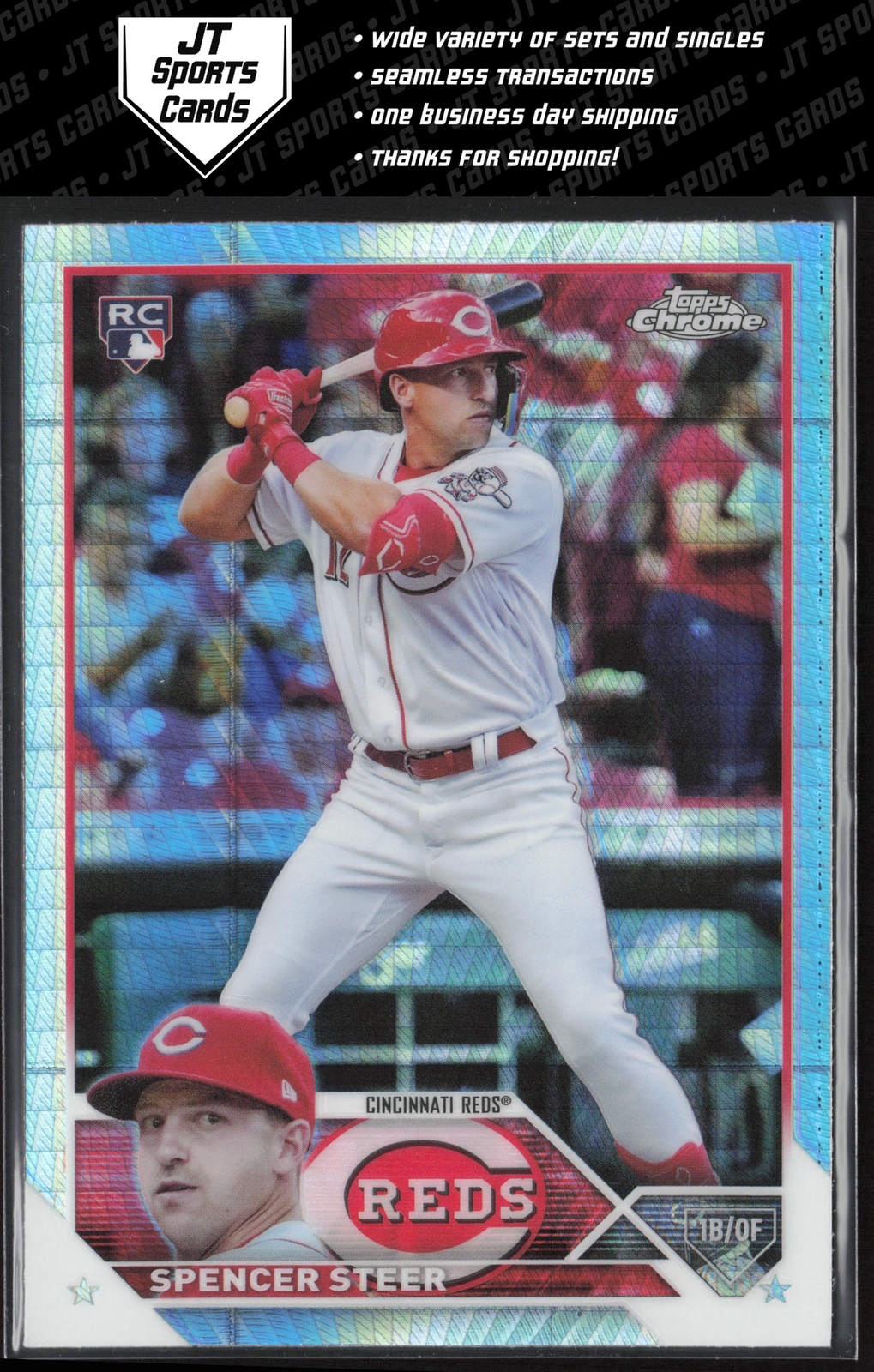 2023 Topps Chrome Spencer Steer 146 RC Prism Refractor | Cincinnati Reds