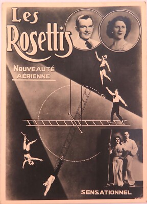 RARE c1940s Circus Performers / Acrobats  Les Rosettis  Promotional Card.