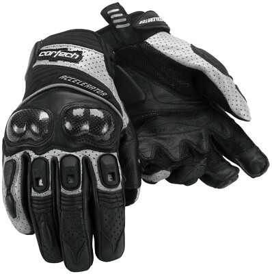 Cortech Accelerator Series 3 Black/Silver Leather Motorcycle Gloves Men's XS & S