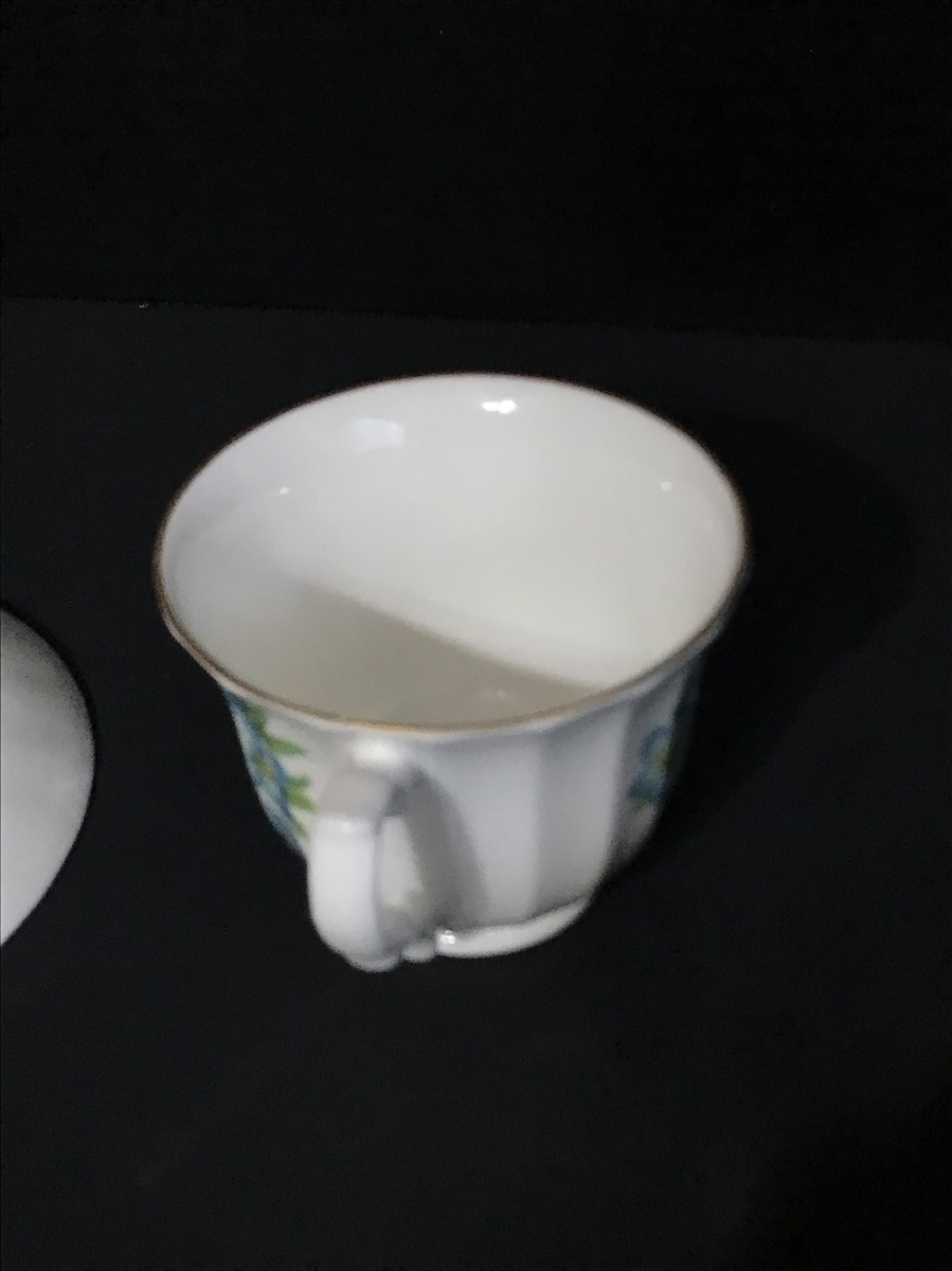 英国CROWN TREN♡クラウントレント イングリッシュブルーベルティートリオ Crown Trent England Tea Cup Saucer Fine Bone China Gold Rim