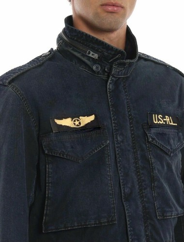 Polo Ralph Lauren Mens Denim Hooded Military Field Patch Jacket Size M - Picture 5 of 13