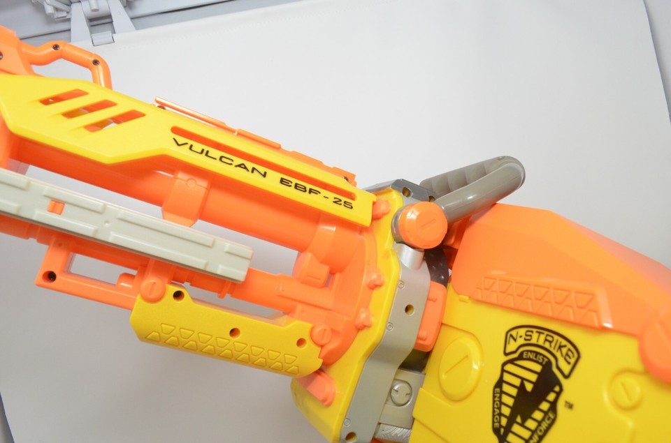 Nerf NStrike Vulcan EBF25 Machine Gun COMPLETE *WORKS* 2 Ammo Belts