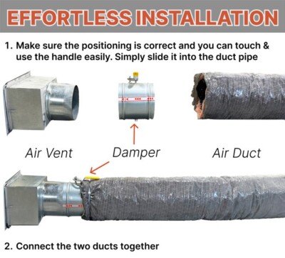 8 Dampers Manuels Pour Gaines HVAC - Régulateur De Débit D'air Avec Manchon | Neufs | UK