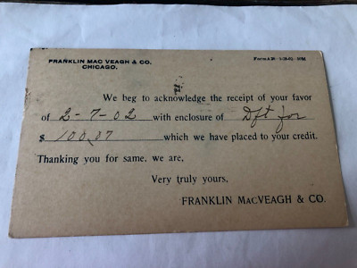 Vintage Postcard 1902 Franklin MacVeagh & Co. Chicago Illinois to Greenview IL C