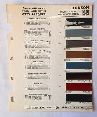 1949 HUDSON SHERWIN WILLIAMS COLOR PAINT CHIP CHART ALL MODELS  ORIGINAL