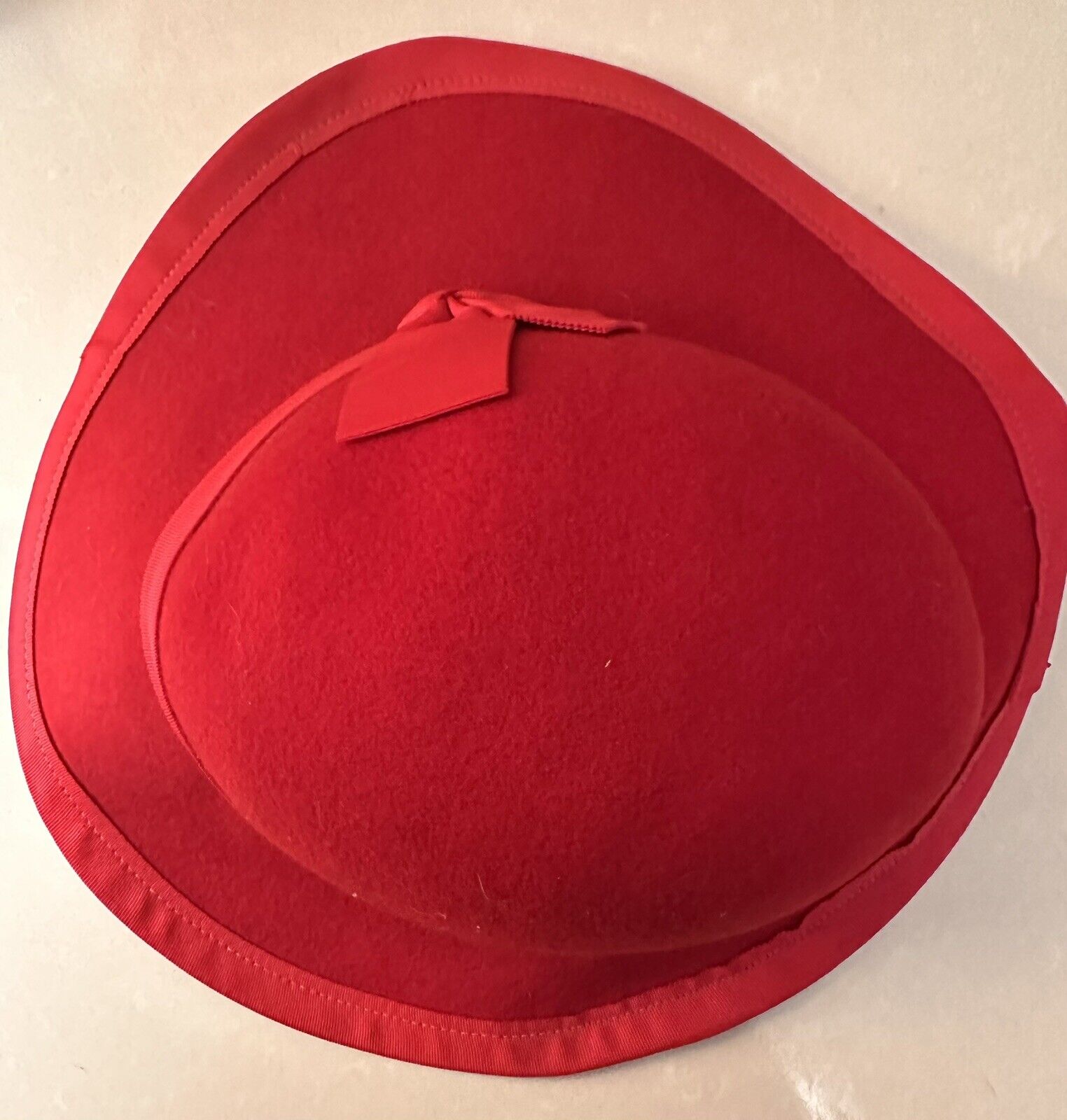 Vintage Christmas Red Wool Hat w Grossgain Ribbon - image 4