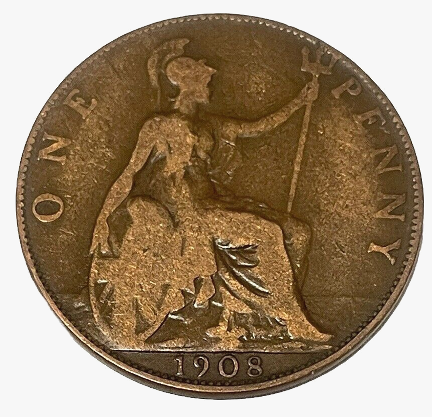 1908 Great Britain Penny King Edward VII Large One Cent Coin KM