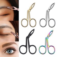 Eyebrow Tweezer Scissors Clip Stainless Steel Facial Hair Remove Bend Flat Tip