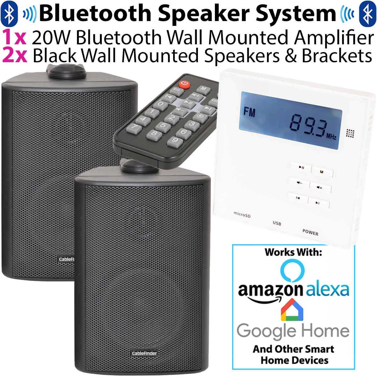 Wall Mounted Micro Bluetooth Amplifier & Speaker Kits Stereo HiFi Music