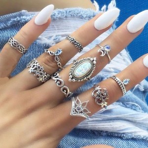 Fashion-10Pcs-Set-Silver-Boho-Vintage-Gem-Moon-Midi-Finger-Knuckle-Rings-Gift