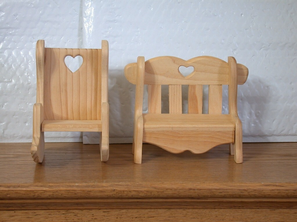 Vtg Wood Dollhouse Baby Swing & Ready to Paint/Stain Large Bench & Rocking Chair