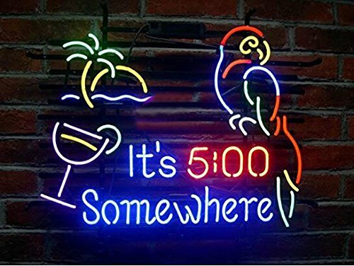 It's 5 O'clock Somewhere Parrot Tree 24"x24" Neon Light Sign Lamp Beer Bar Decor