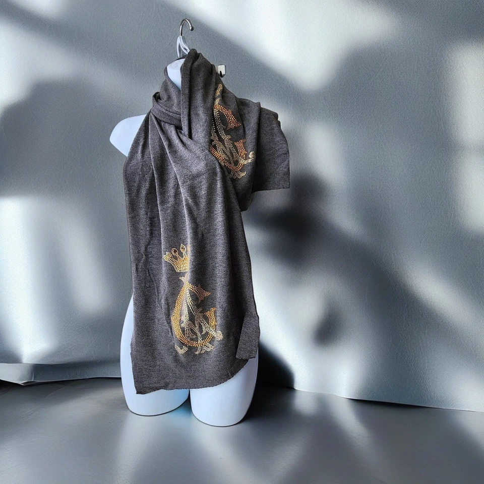 罕见 Y2K CHRISTIAN AUDIGIER 装饰炭棉围巾 90 年代 Glam — 第 2/4 张图片