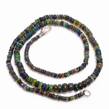 Natural Black Ethiopian Opal Rondelle Smooth Beads 3X2 6X4mm Necklace 17" A-5435