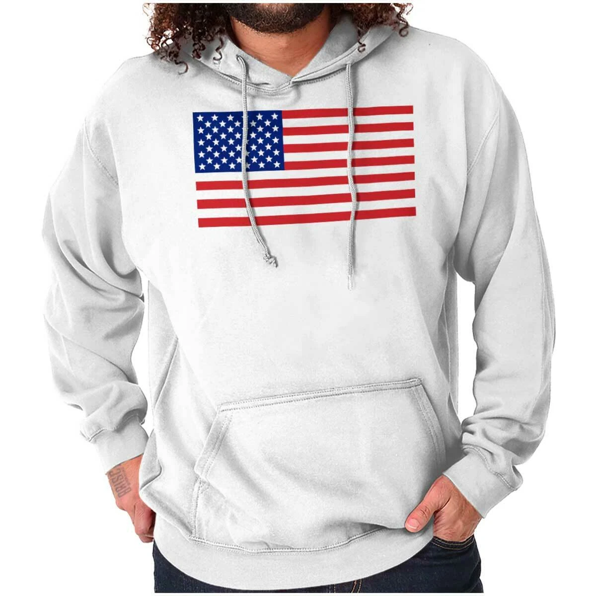 Patriotic American Flag Stars Stripes USA Adult Long Sleeve Hoodie Sweatshirt