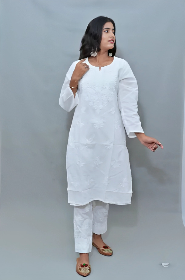 Buy Femeone Women White Cotton Kurti Pant Dupatta Set - L Online at Best  Prices in India - JioMart.