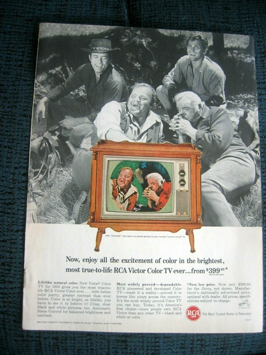 VINTAGE BONANZA CAST IN 1965 RCA LIVING COLOR TV MAGAZINE PRINT AD