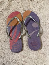 Havaianas Unisex Kids Glitter Thong Flip Flops Purple/Silver Pink Orange