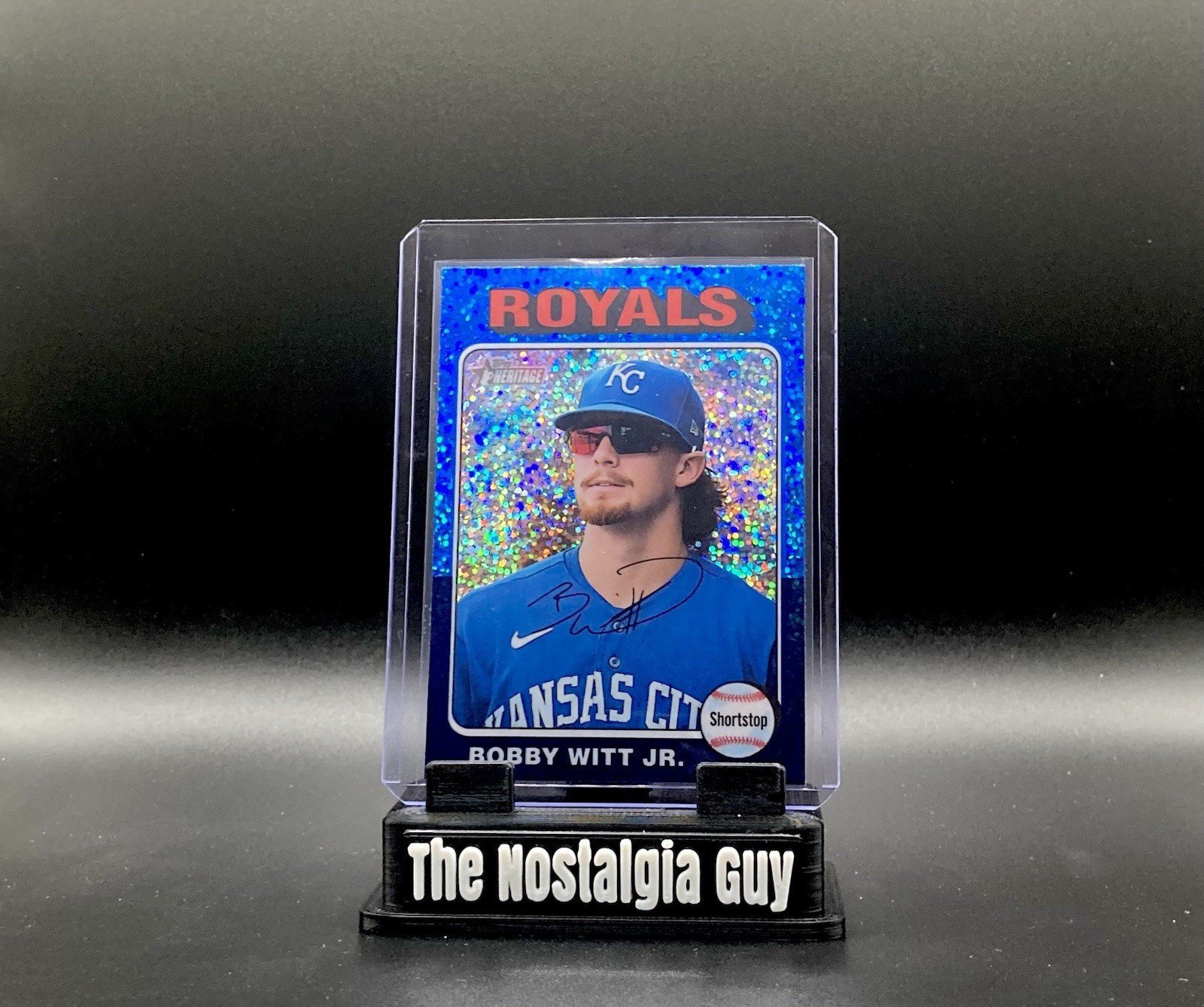Bobby Witt Jr. 2024 Topps Heritage #404 Chrome Blue Sparkle Refractor