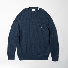   GANT Cable Knit Crew Neck Sweater Blue Cotton Jumper size 3XL