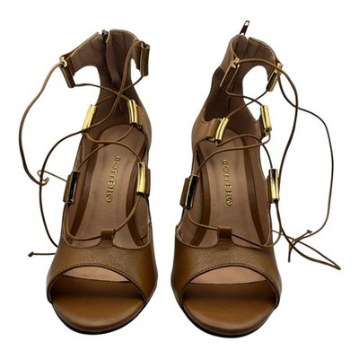 Bottero Brown Leather High Heel Sandals Women Size 8 Lace Up Peep Toe