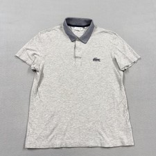 Lacoste Polo Shirt Mens Medium Gray Solid Regular Fit Logo Contrast Collar