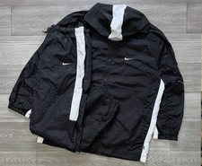 VINTAGE NIKE 1990s TRACKSUIT HOODED WINDBREAKER JACKET PANTS BLACK WHITE SIZE L