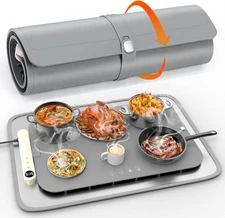 Food Warming Mat with Graphene Heating Tech - 6-Temp & Timer, Countertop Protect