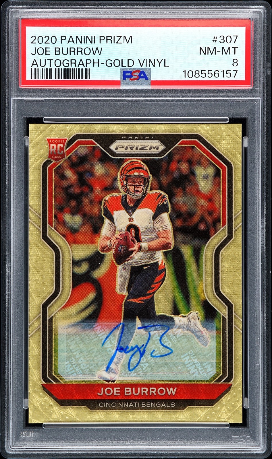 2020 Panini Prizm Joe Burrow Gold Vinyl Auto /5 PSA 8