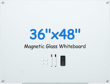 Magnetic Glass Dry Erase Board, 36" X 48" Large Frameless Glass Board for Wall M