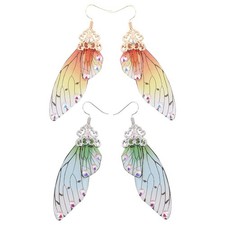  2 Pairs Butterfly Wing Drop Earrings for Women Colorful Teardrop Earings