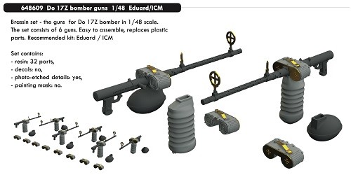 Eduard Accessories 648609 - 1:48 Do 17Z Bomber Guns For Eduard/Icm - New