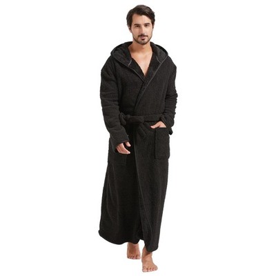 FashGudim Mens Plush Robe with Hood Full Length Winter Long Luxury Hooded Bat...