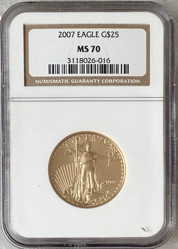 2007 1/2 oz $25 American Gold Eagle MS-70 MS70 NGC FINE BULLION COIN ROUND