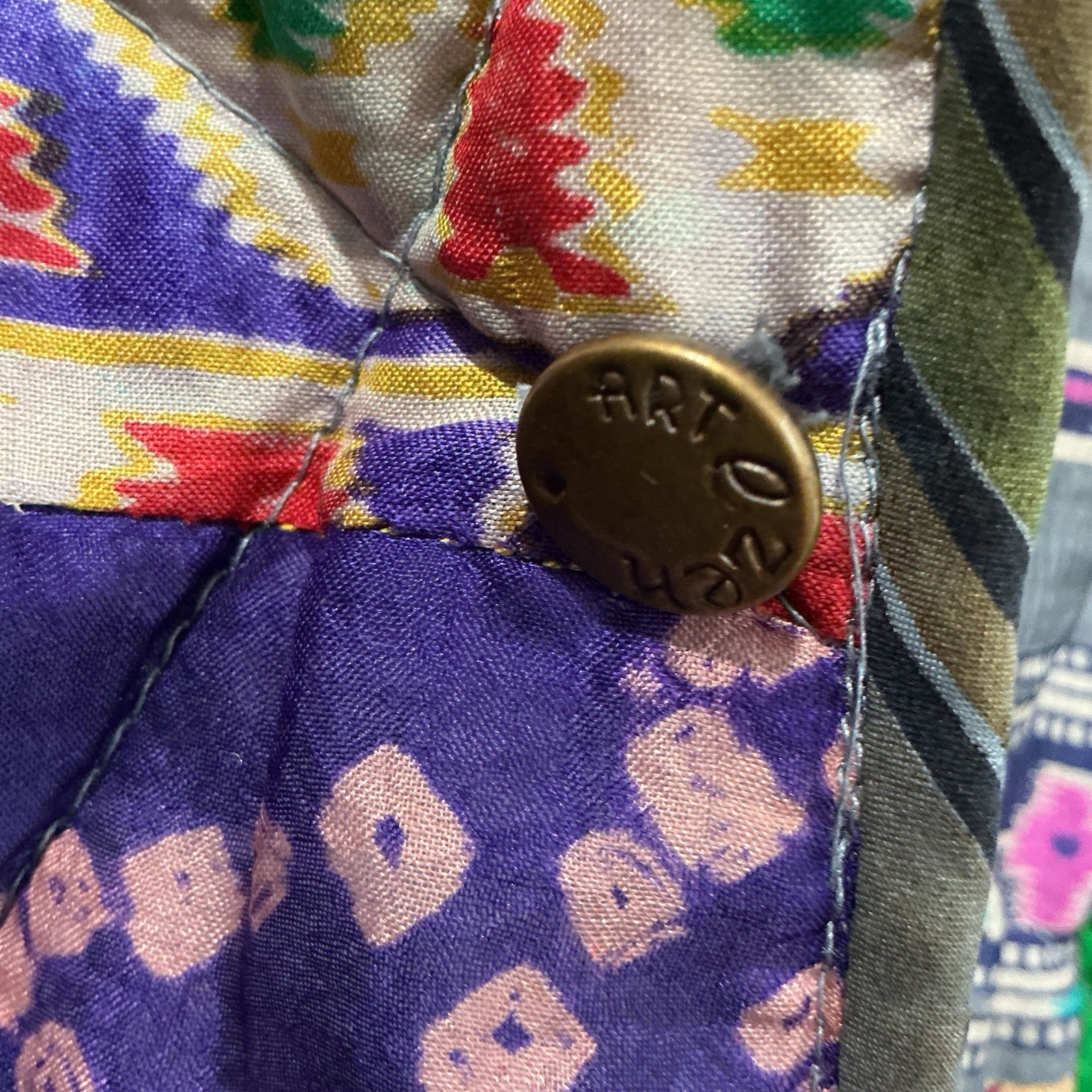 Reversible Patchwork Quilted Jacket Silk Sz XL Bo… - image 6