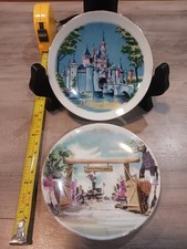 2 - Vintage 1950's DISNEYLAND Miniature Souvenir Plates Frontierland Castle