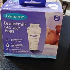 Lansinoh Breastmilk Storage Bags 100 Pre-Sterilised Double Zipper Freezer Safe