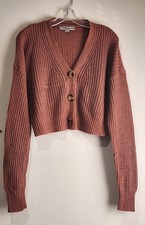 Love Change Italy Cropped Ribbed Cardigan Sweater Button Front V Neck Fall