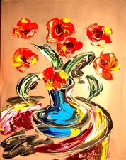 VASE FLOWERS  Oil Painting   abstract SIGNED  Original on canvas TEXTURED
