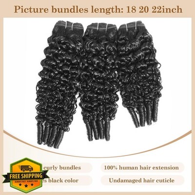 ALLRUN 18-22'' Burmese Curly Human Hair Bundles 3pc 3C4A Weave Black