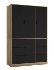 RIGA Wooden 3 Door 6 Drawer Wardrobe Bedroom Storage Closet Shelves Hanging Rail