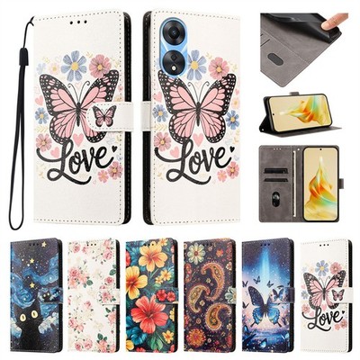 Handyhülle für Oppo A58 A78 A18 A17 A60 A54 A16 Find X9 X8 Lackiert Wallet Case